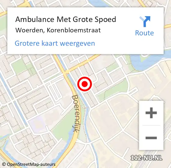 Locatie op kaart van de 112 melding: Ambulance Met Grote Spoed Naar Woerden, Korenbloemstraat op 21 april 2023 21:57