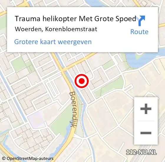 Locatie op kaart van de 112 melding: Trauma helikopter Met Grote Spoed Naar Woerden, Korenbloemstraat op 21 april 2023 21:58