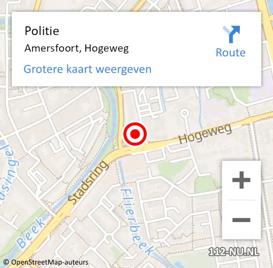 Locatie op kaart van de 112 melding: Politie Amersfoort, Hogeweg op 21 april 2023 22:18