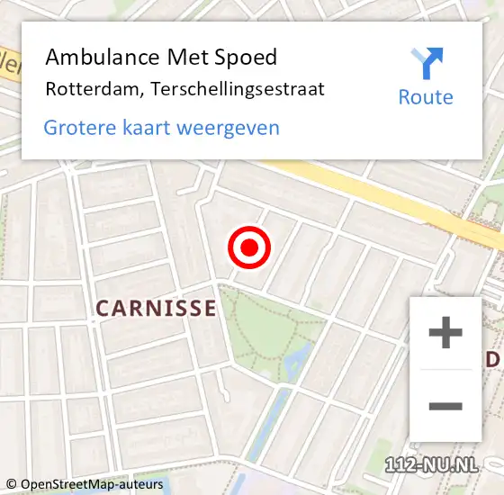 Locatie op kaart van de 112 melding: Ambulance Met Spoed Naar Rotterdam, Terschellingsestraat op 21 april 2023 22:30