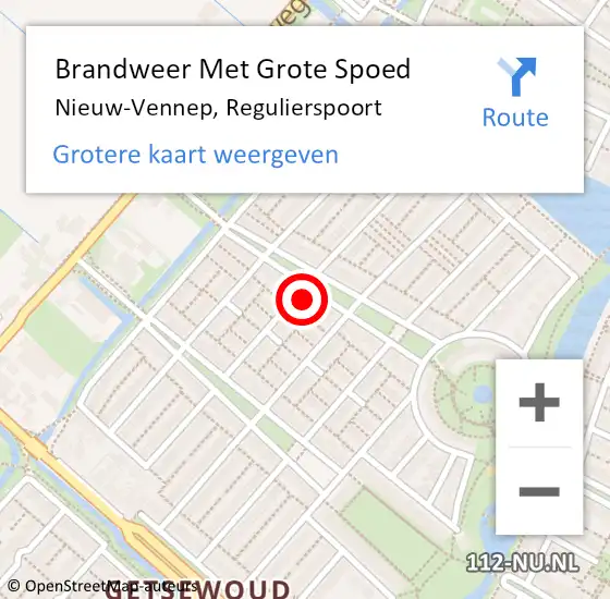 Locatie op kaart van de 112 melding: Brandweer Met Grote Spoed Naar Nieuw-Vennep, Regulierspoort op 21 april 2023 22:52