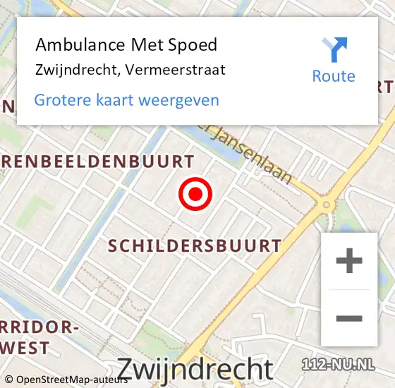 Locatie op kaart van de 112 melding: Ambulance Met Spoed Naar Zwijndrecht, Vermeerstraat op 21 april 2023 22:57