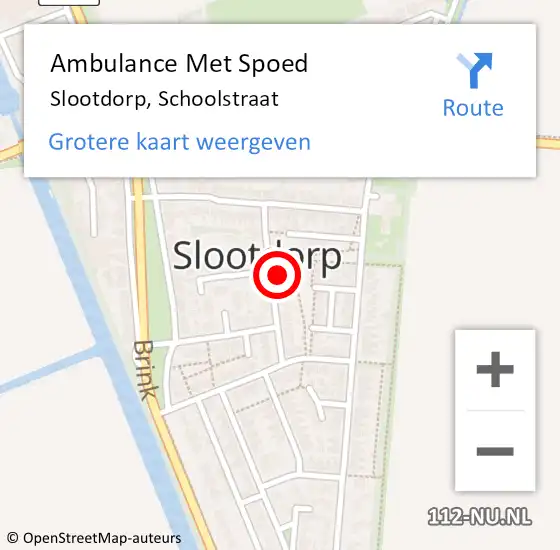 Locatie op kaart van de 112 melding: Ambulance Met Spoed Naar Slootdorp, Schoolstraat op 21 april 2023 23:32