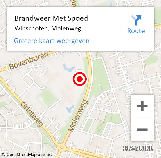 Locatie op kaart van de 112 melding: Brandweer Met Spoed Naar Winschoten, Molenweg op 21 april 2023 23:38