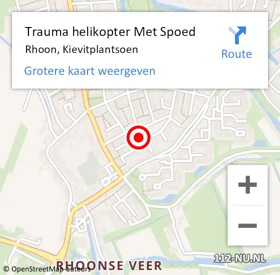 Locatie op kaart van de 112 melding: Trauma helikopter Met Spoed Naar Rhoon, Kievitplantsoen op 22 april 2023 00:45