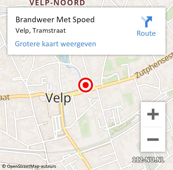 Locatie op kaart van de 112 melding: Brandweer Met Spoed Naar Velp, Tramstraat op 22 april 2023 00:51