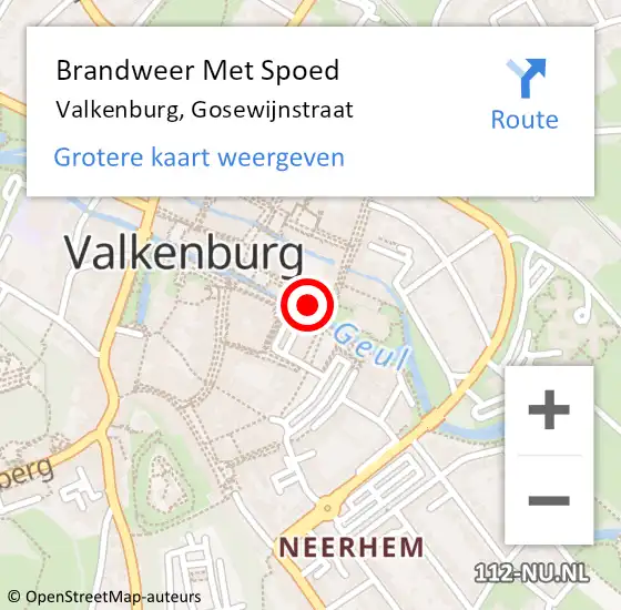 Locatie op kaart van de 112 melding: Brandweer Met Spoed Naar Valkenburg, Gosewijnstraat op 22 april 2023 00:58