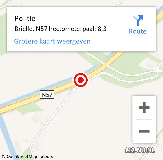 Locatie op kaart van de 112 melding: Politie Brielle, N57 hectometerpaal: 8,3 op 22 april 2023 01:00