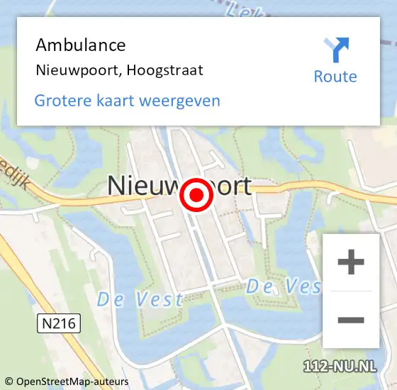 Locatie op kaart van de 112 melding: Ambulance Nieuwpoort, Hoogstraat op 22 april 2023 01:06