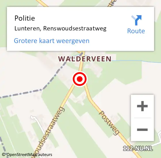 Locatie op kaart van de 112 melding: Politie Lunteren, Renswoudsestraatweg op 22 april 2023 02:49