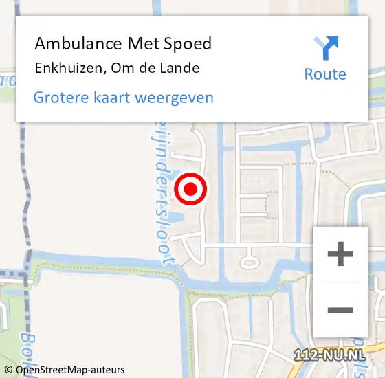 Locatie op kaart van de 112 melding: Ambulance Met Spoed Naar Enkhuizen, Om de Lande op 22 april 2023 04:43