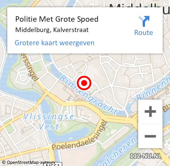Locatie op kaart van de 112 melding: Politie Met Grote Spoed Naar Middelburg, Kalverstraat op 22 april 2023 05:09