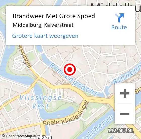 Locatie op kaart van de 112 melding: Brandweer Met Grote Spoed Naar Middelburg, Kalverstraat op 22 april 2023 05:18