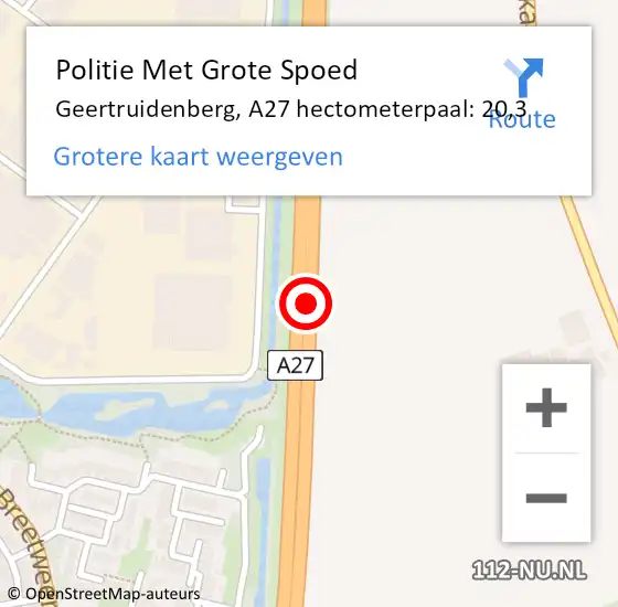 Locatie op kaart van de 112 melding: Politie Met Grote Spoed Naar Geertruidenberg, A27 hectometerpaal: 20,3 op 22 april 2023 06:14