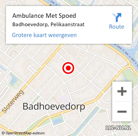 Locatie op kaart van de 112 melding: Ambulance Met Spoed Naar Badhoevedorp, Pelikaanstraat op 22 april 2023 07:37