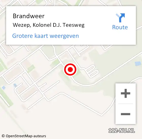 Locatie op kaart van de 112 melding: Brandweer Wezep, Kolonel D.J. Teesweg op 22 april 2023 07:47