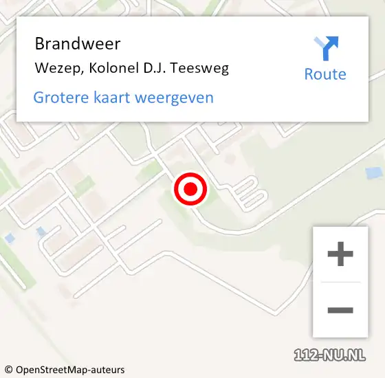 Locatie op kaart van de 112 melding: Brandweer Wezep, Kolonel D.J. Teesweg op 22 april 2023 07:50