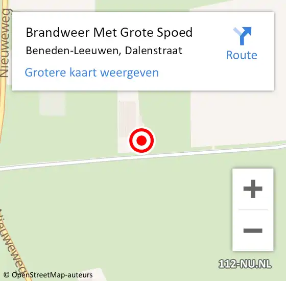 Locatie op kaart van de 112 melding: Brandweer Met Grote Spoed Naar Beneden-Leeuwen, Dalenstraat op 22 april 2023 07:58