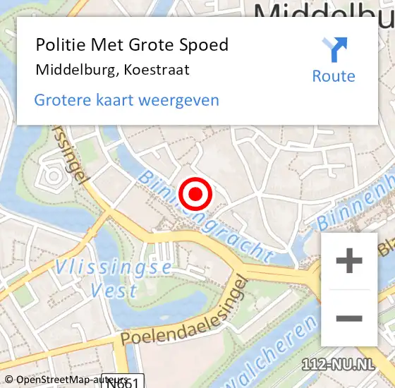 Locatie op kaart van de 112 melding: Politie Met Grote Spoed Naar Middelburg, Koestraat op 22 april 2023 08:20