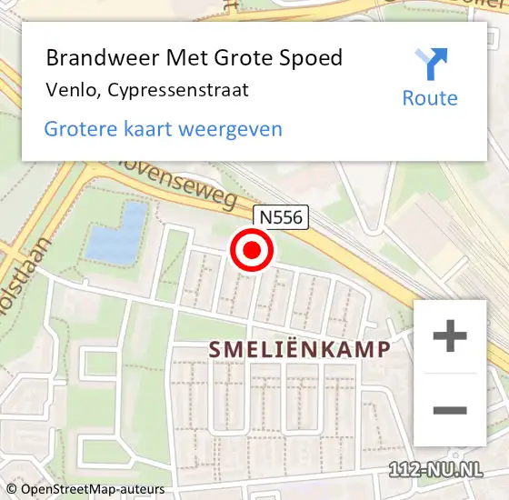 Locatie op kaart van de 112 melding: Brandweer Met Grote Spoed Naar Venlo, Cypressenstraat op 22 april 2023 08:51