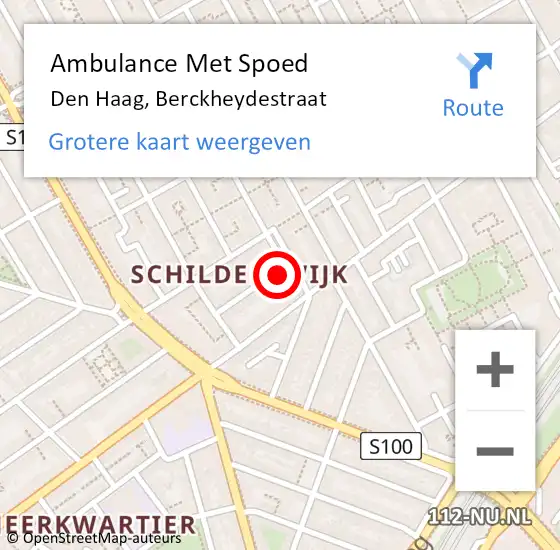 Locatie op kaart van de 112 melding: Ambulance Met Spoed Naar Den Haag, Berckheydestraat op 22 april 2023 09:44