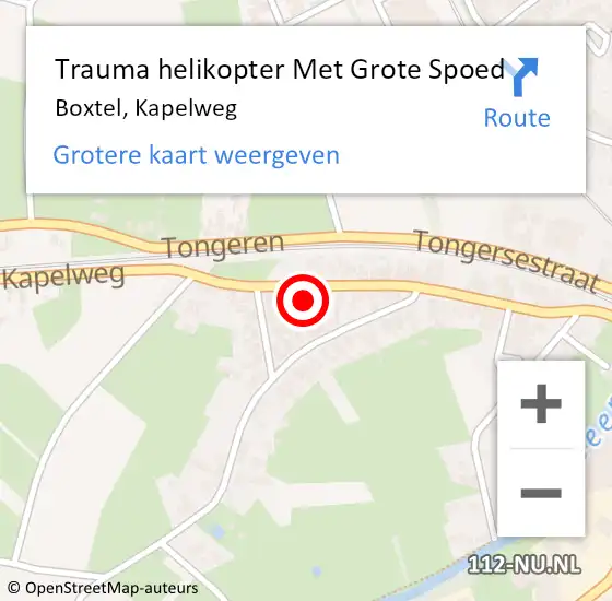 Locatie op kaart van de 112 melding: Trauma helikopter Met Grote Spoed Naar Boxtel, Kapelweg op 22 april 2023 10:01