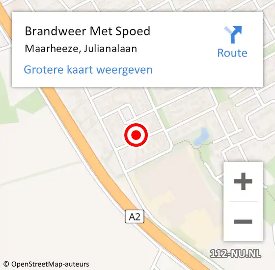 Locatie op kaart van de 112 melding: Brandweer Met Spoed Naar Maarheeze, Julianalaan op 22 april 2023 10:12