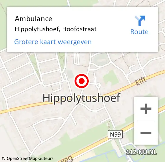 Locatie op kaart van de 112 melding: Ambulance Hippolytushoef, Hoofdstraat op 22 april 2023 10:29