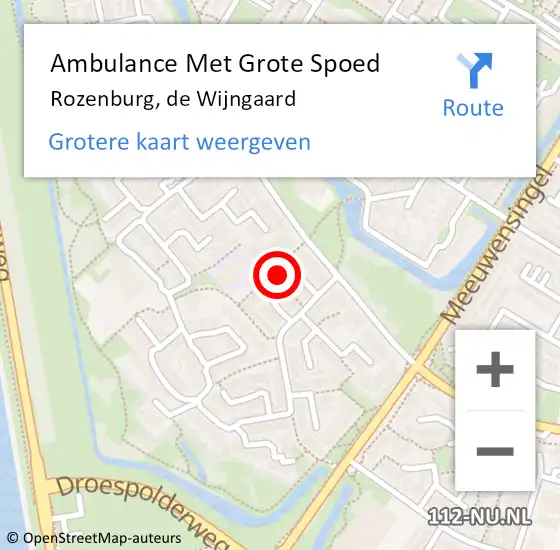 Locatie op kaart van de 112 melding: Ambulance Met Grote Spoed Naar Rozenburg, de Wijngaard op 22 april 2023 10:33