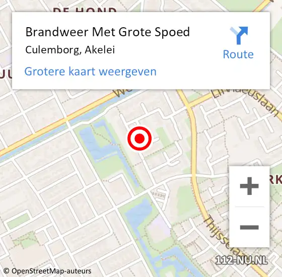 Locatie op kaart van de 112 melding: Brandweer Met Grote Spoed Naar Culemborg, Akelei op 22 april 2023 10:45