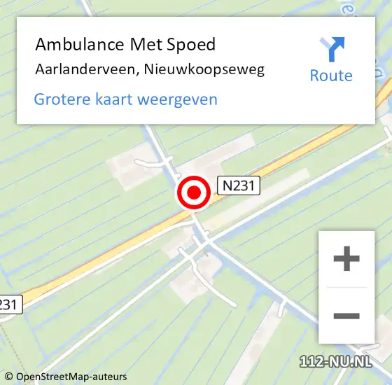 Locatie op kaart van de 112 melding: Ambulance Met Spoed Naar Aarlanderveen, Nieuwkoopseweg op 22 april 2023 10:56