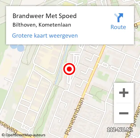 Locatie op kaart van de 112 melding: Brandweer Met Spoed Naar Bilthoven, Kometenlaan op 22 april 2023 11:03