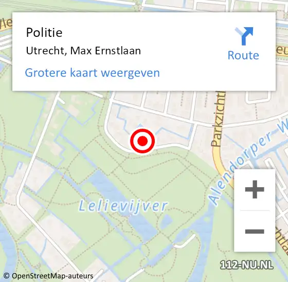 Locatie op kaart van de 112 melding: Politie Utrecht, Max Ernstlaan op 22 april 2023 11:21