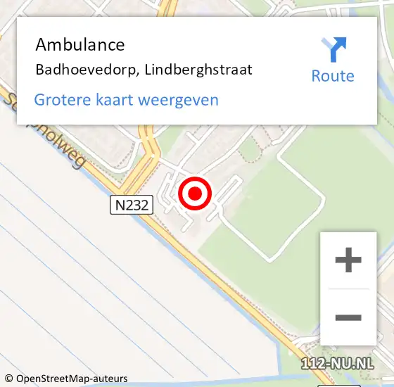 Locatie op kaart van de 112 melding: Ambulance Badhoevedorp, Lindberghstraat op 22 april 2023 11:25