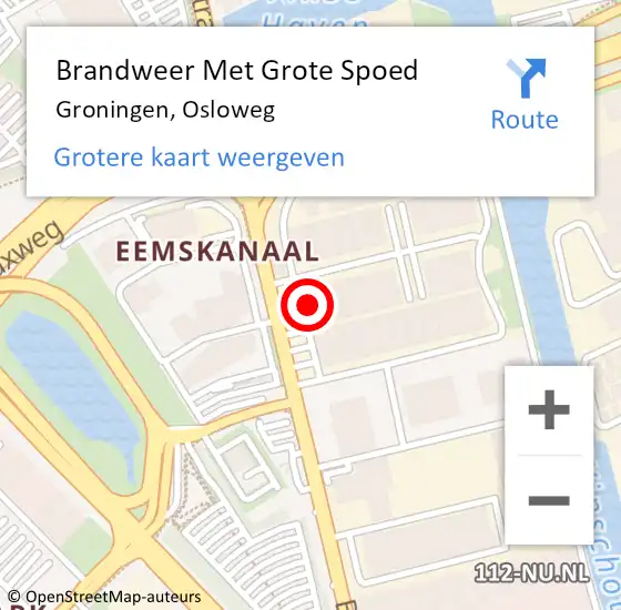 Locatie op kaart van de 112 melding: Brandweer Met Grote Spoed Naar Groningen, Osloweg op 22 april 2023 11:45