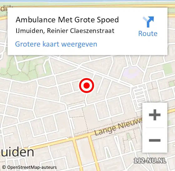 Locatie op kaart van de 112 melding: Ambulance Met Grote Spoed Naar IJmuiden, Reinier Claeszenstraat op 22 april 2023 11:48