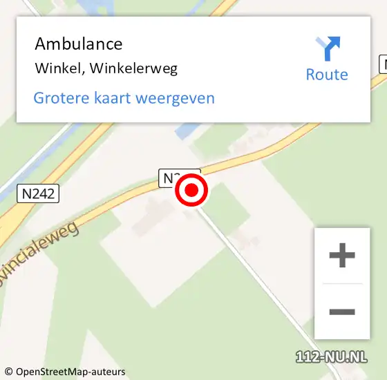 Locatie op kaart van de 112 melding: Ambulance Winkel, Winkelerweg op 22 april 2023 12:19