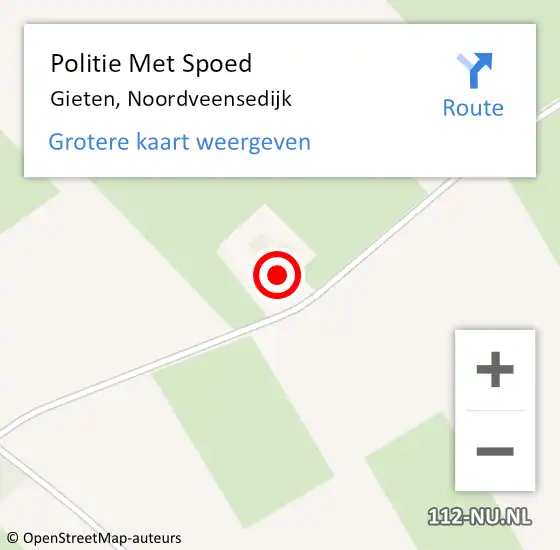 Locatie op kaart van de 112 melding: Politie Met Spoed Naar Gieten, Noordveensedijk op 22 april 2023 12:32