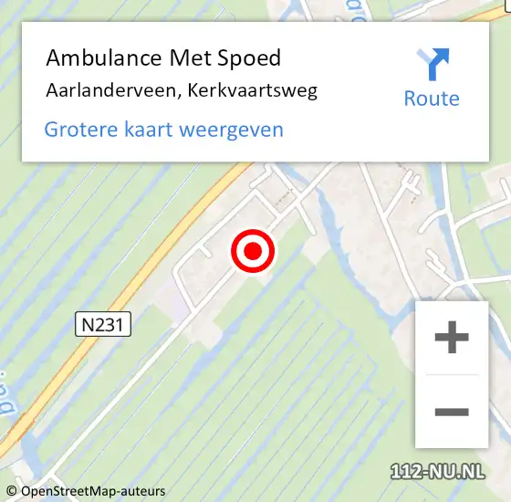 Locatie op kaart van de 112 melding: Ambulance Met Spoed Naar Aarlanderveen, Kerkvaartsweg op 22 april 2023 12:47