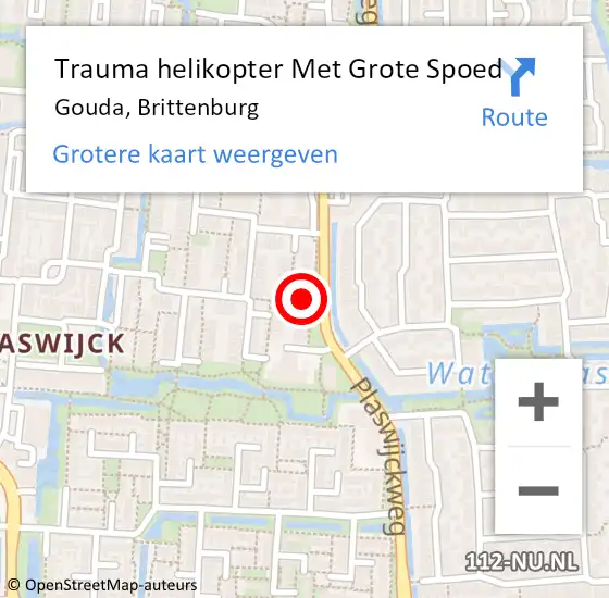 Locatie op kaart van de 112 melding: Trauma helikopter Met Grote Spoed Naar Gouda, Brittenburg op 22 april 2023 12:48