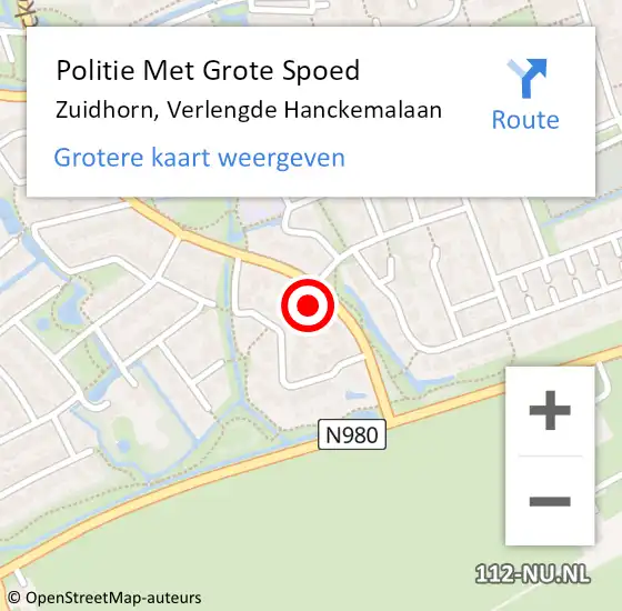 Locatie op kaart van de 112 melding: Politie Met Grote Spoed Naar Zuidhorn, Verlengde Hanckemalaan op 22 april 2023 13:04