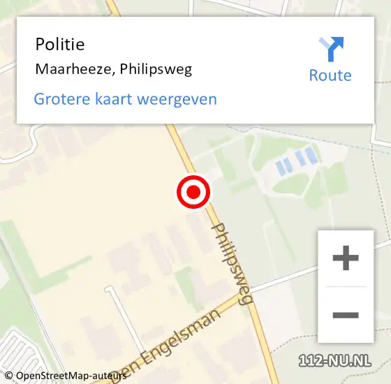Locatie op kaart van de 112 melding: Politie Maarheeze, Philipsweg op 22 april 2023 13:54