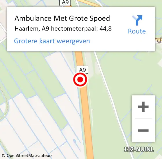 Locatie op kaart van de 112 melding: Ambulance Met Grote Spoed Naar Haarlem, A9 hectometerpaal: 44,8 op 22 april 2023 14:17