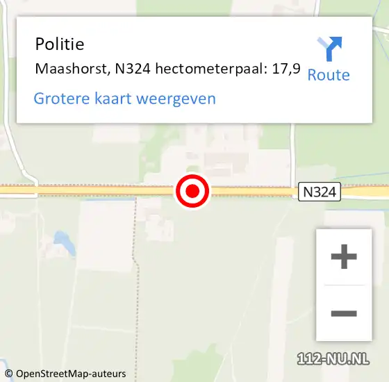 Locatie op kaart van de 112 melding: Politie Maashorst, N324 hectometerpaal: 17,9 op 22 april 2023 14:59