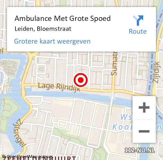 Locatie op kaart van de 112 melding: Ambulance Met Grote Spoed Naar Leiden, Bloemstraat op 22 april 2023 15:25