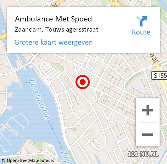 Locatie op kaart van de 112 melding: Ambulance Met Spoed Naar Zaandam, Touwslagersstraat op 22 april 2023 15:32