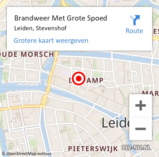 Locatie op kaart van de 112 melding: Brandweer Met Grote Spoed Naar Leiden, Stevenshof op 22 april 2023 15:41