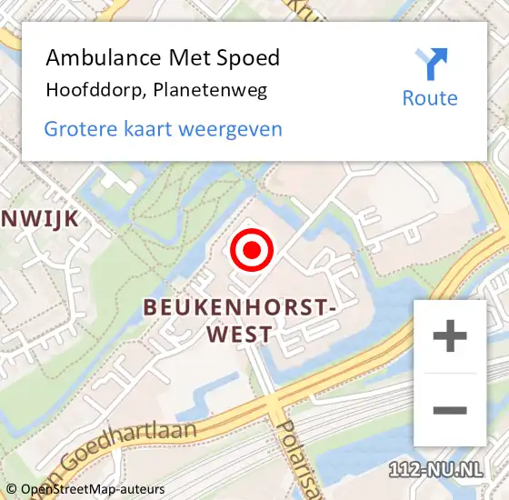 Locatie op kaart van de 112 melding: Ambulance Met Spoed Naar Hoofddorp, Planetenweg op 22 april 2023 15:52