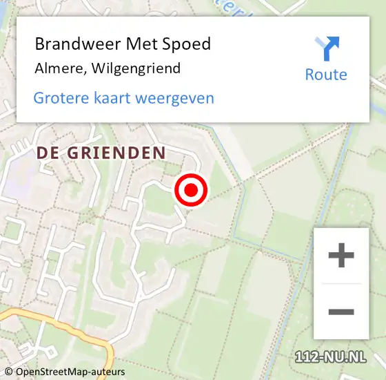 Locatie op kaart van de 112 melding: Brandweer Met Spoed Naar Almere, Wilgengriend op 22 april 2023 15:54