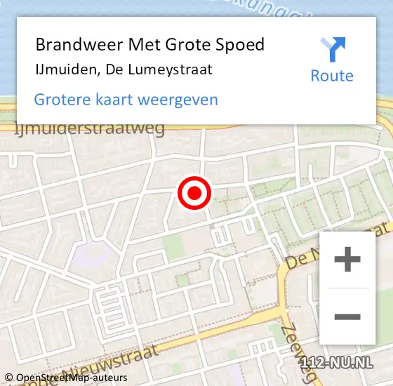 Locatie op kaart van de 112 melding: Brandweer Met Grote Spoed Naar IJmuiden, De Lumeystraat op 22 april 2023 16:18